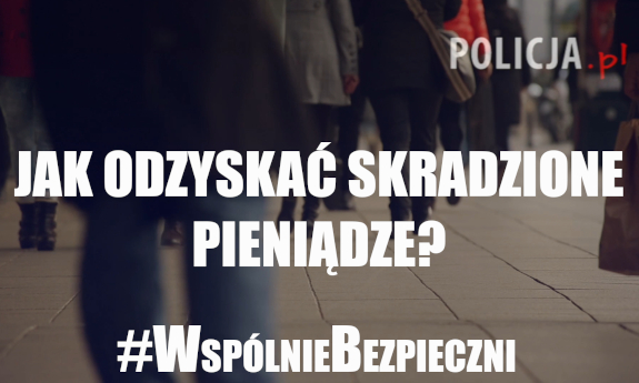 napis znajdujący się na tle dolnej partii nóg o treści: Jak odzyskać skradzione pieniądze. Wspólnie bezpieczni