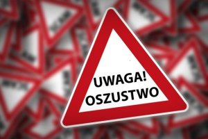 znak w kształcie trójkąta z napisem uwaga oszustwo