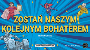 plakat z napisem zostań naszym kolejnym bohaterem i postaciami z bajek