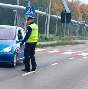 policjant zatrzymuje pojazd do kontroli