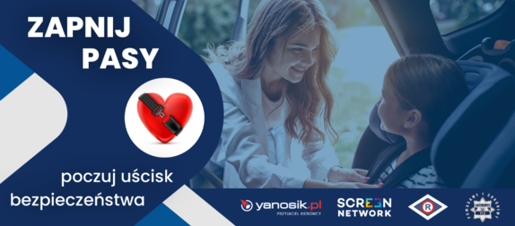 grafika promująca akcję zapnij pasy poczuj uścisk bezpieczeństwa