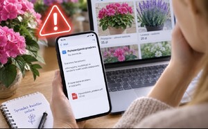 kobieta siedząca przy laptopie z telefonem w ręku